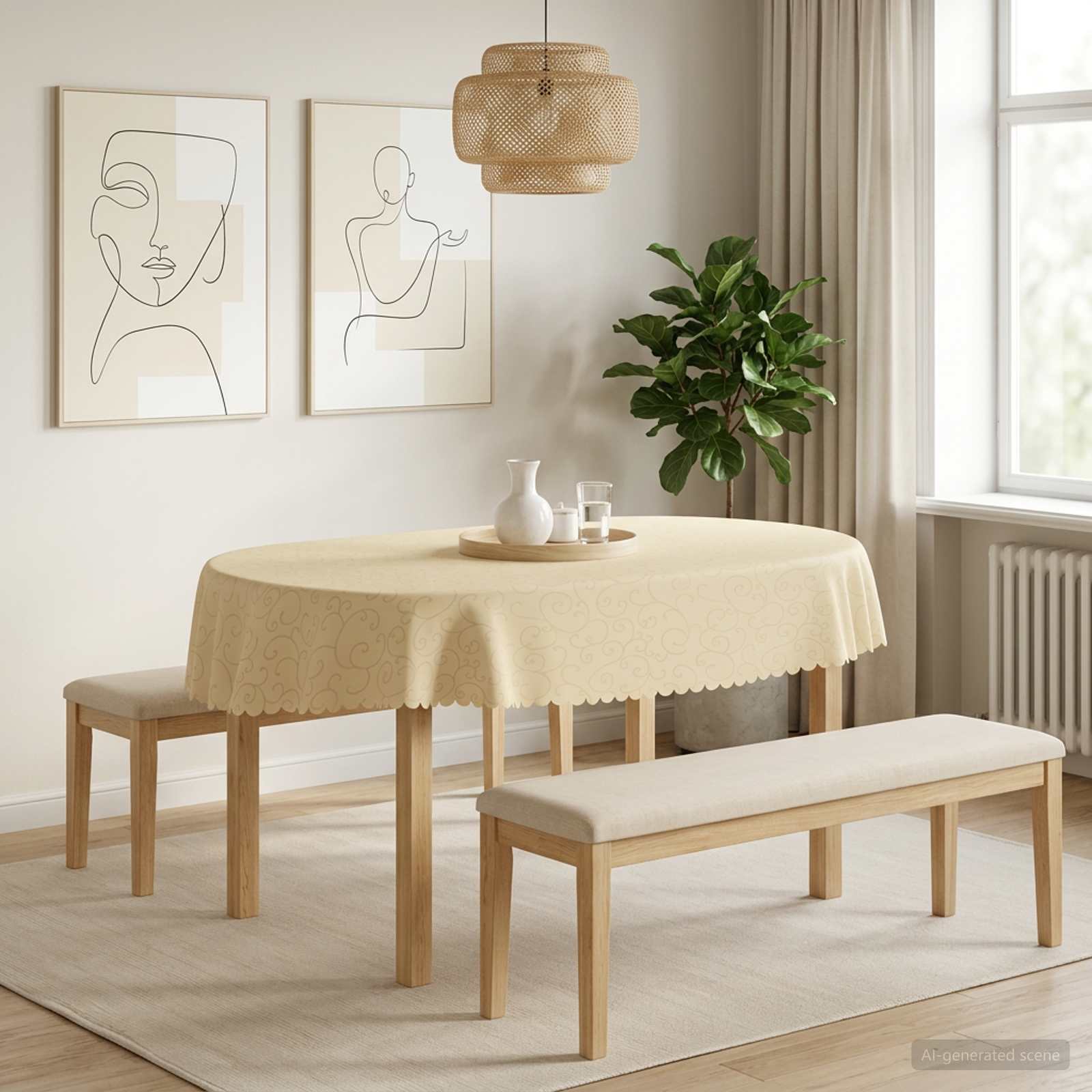 Ύφασμα Τραπέζης Ωοειδής Λευκό κρεμ 160 x 220 cm