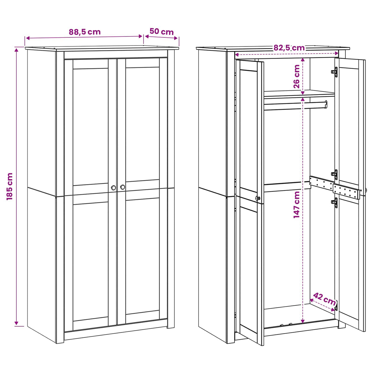 Ντουλάπι PANAMA Μέλι 88,5 x 50 x 185 cm Μασίφ Ξύλο Πεύκου - Pakobazaar