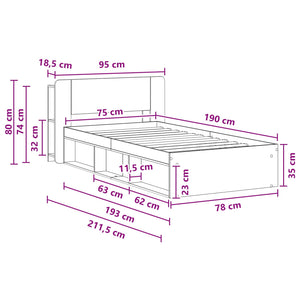Σκελετός κρεβατιού με αποθήκευση Sonoma Δρυς 75 x 190 cm - Pakobazaar