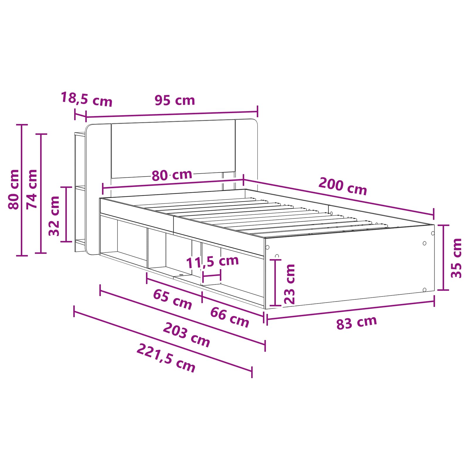 Σκελετός κρεβατιού με αποθήκευση Γκρι Sonoma 80 x 200 cm - Pakobazaar