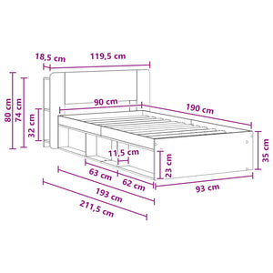 Σκελετός κρεβατιού με αποθήκευση Sonoma Δρυς 90 x 190 cm - Pakobazaar
