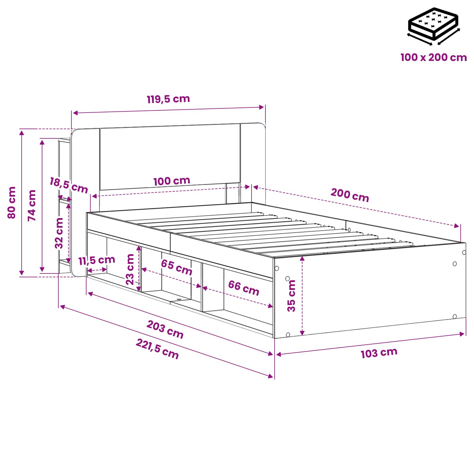 Σκελετός κρεβατιού με αποθήκευση Artisan Δρυς 100 x 200 cm - Pakobazaar