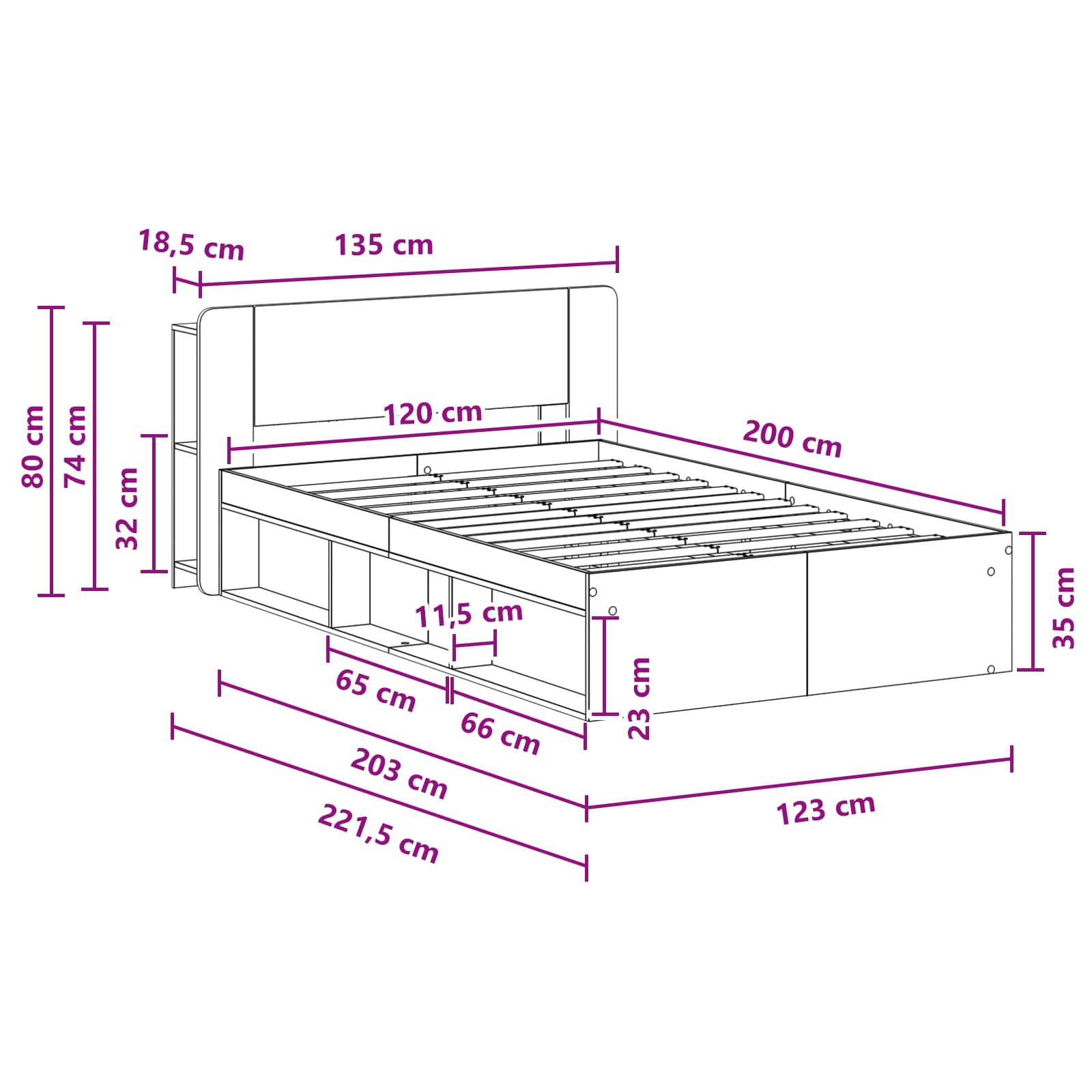 Σκελετός κρεβατιού με αποθήκευση Sonoma Δρυς 120 x 200 cm - Pakobazaar