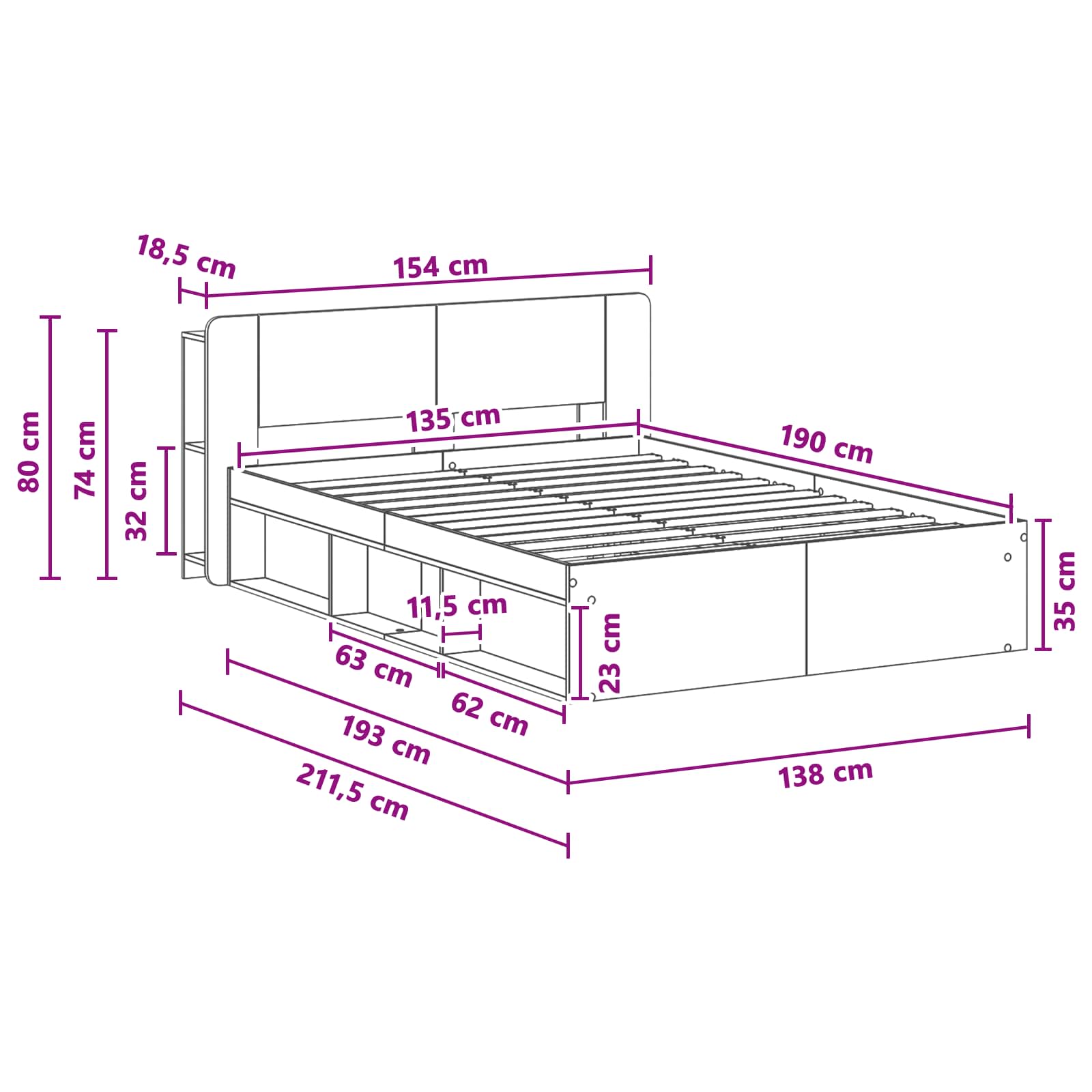 Σκελετός κρεβατιού με αποθήκευση Artisan Δρυς 135 x 190 cm - Pakobazaar