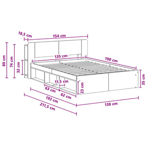 Σκελετός κρεβατιού με αποθήκευση Artisan Δρυς 135 x 190 cm - Pakobazaar
