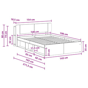 Σκελετός κρεβατιού με αποθήκευση Γκρι Sonoma 140 x 190 cm - Pakobazaar