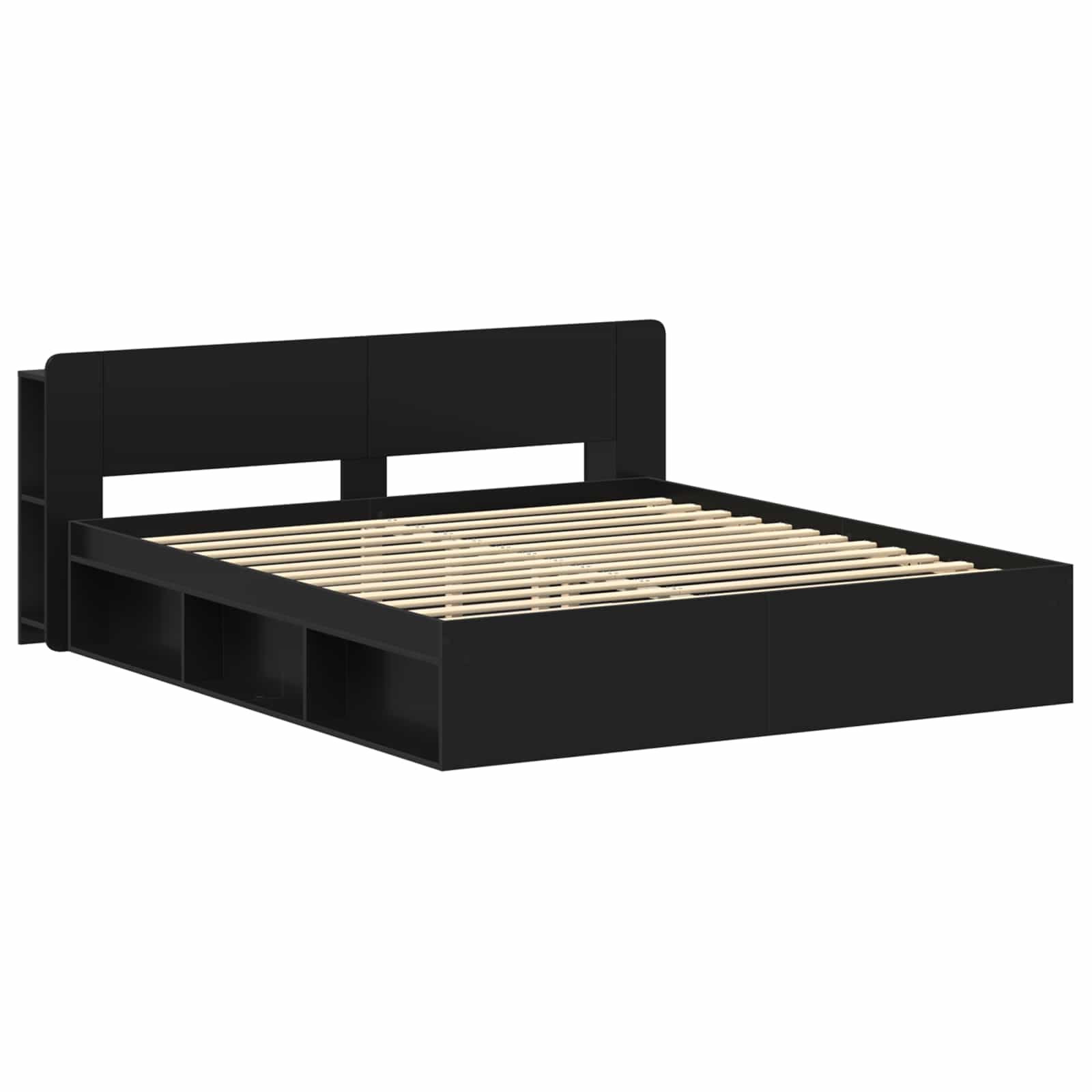 Σκελετός κρεβατιού με αποθήκευση με κεφαλάρι Μαύρο 200 x 200 cm - Pakobazaar