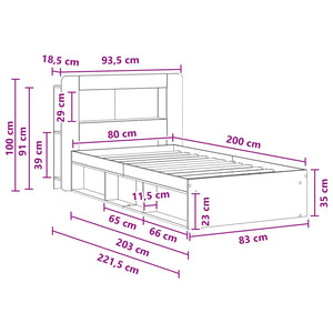 Σκελετός κρεβατιού με αποθήκευση Sonoma Δρυς 80 x 200 cm - Pakobazaar