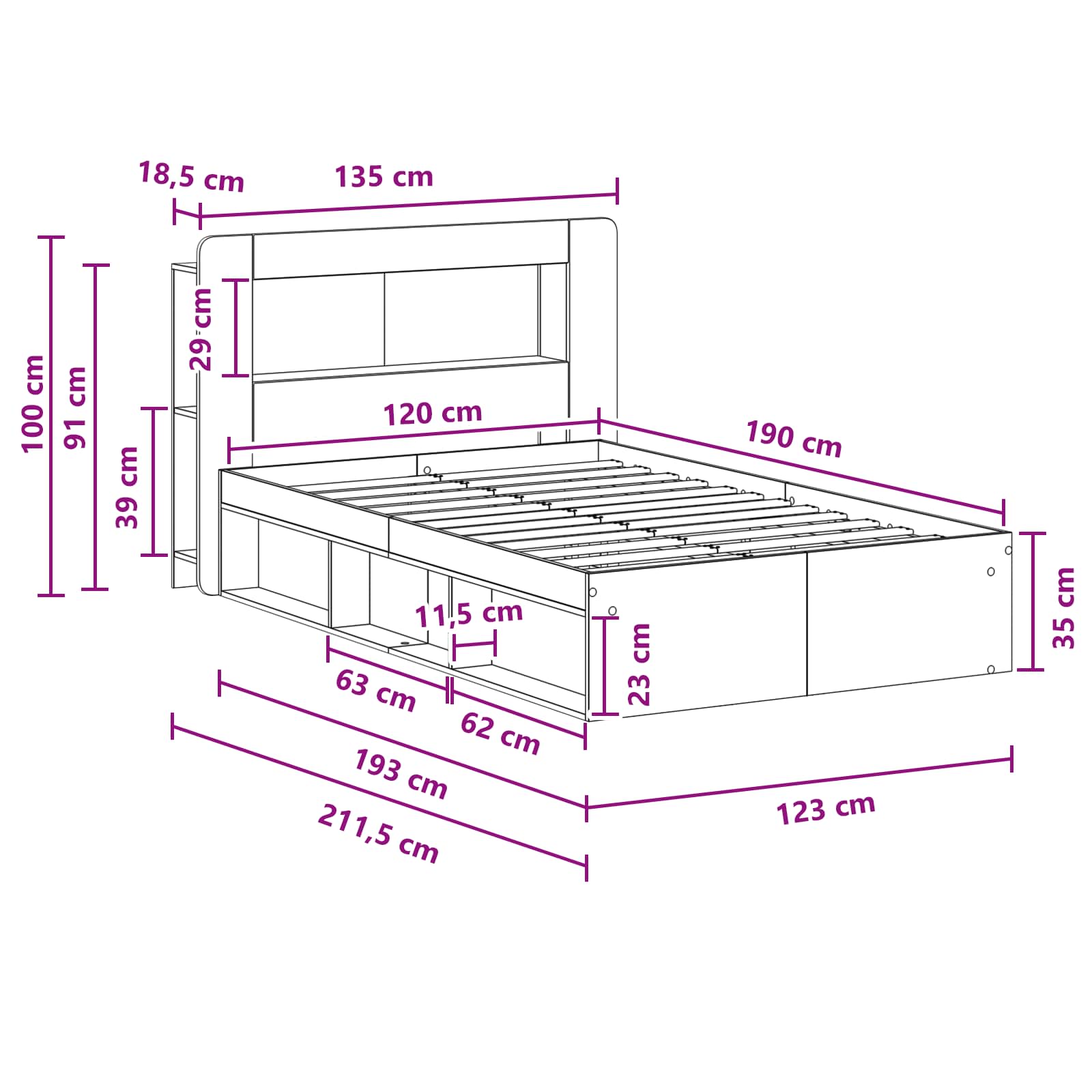 Σκελετός κρεβατιού με αποθήκευση Sonoma Δρυς 120 x 190 cm - Pakobazaar
