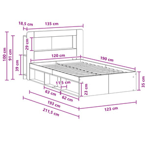 Σκελετός κρεβατιού με αποθήκευση Sonoma Δρυς 120 x 190 cm