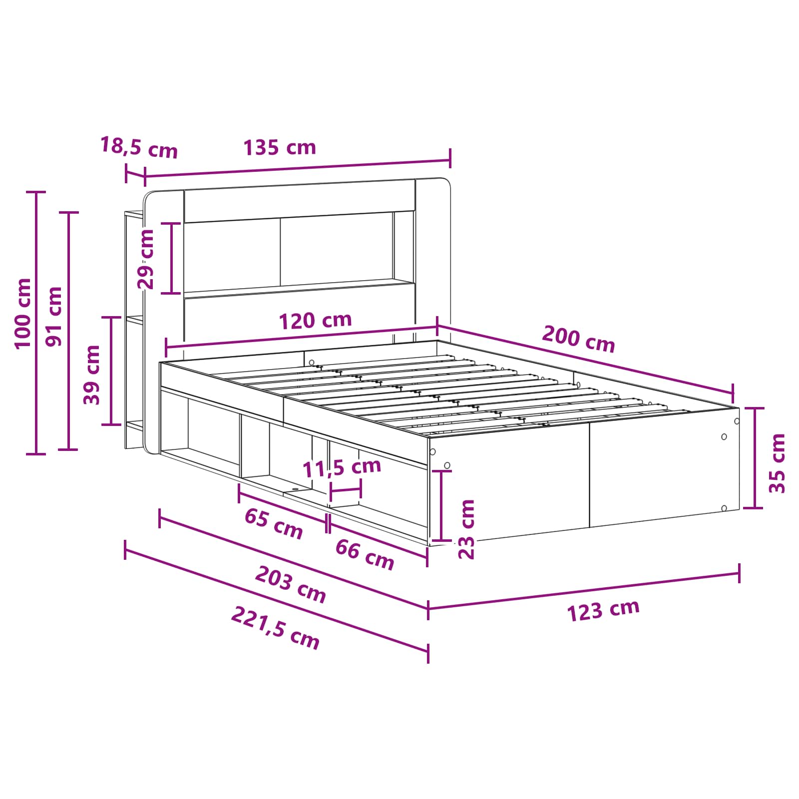 Σκελετός κρεβατιού με αποθήκευση Sonoma Δρυς 120 x 200 cm