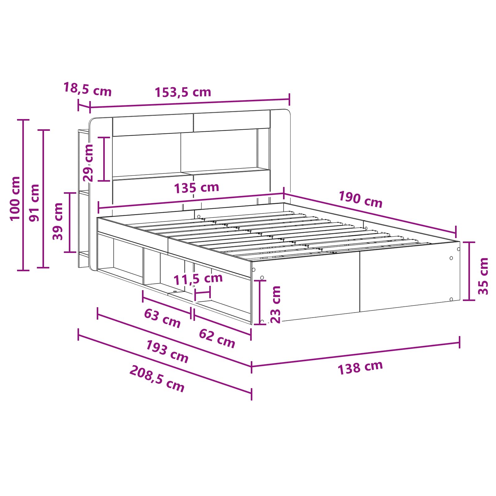 Σκελετός κρεβατιού με αποθήκευση Artisan Δρυς 135 x 190 cm - Pakobazaar