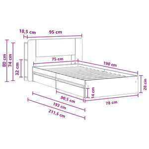 Σκελετός κρεβατιού με αποθήκευση Γκρι Sonoma 75 x 190 cm - Pakobazaar