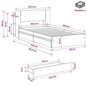 Σκελετός κρεβατιού με αποθήκευση Γκρι Sonoma 100 x 200 cm - Pakobazaar