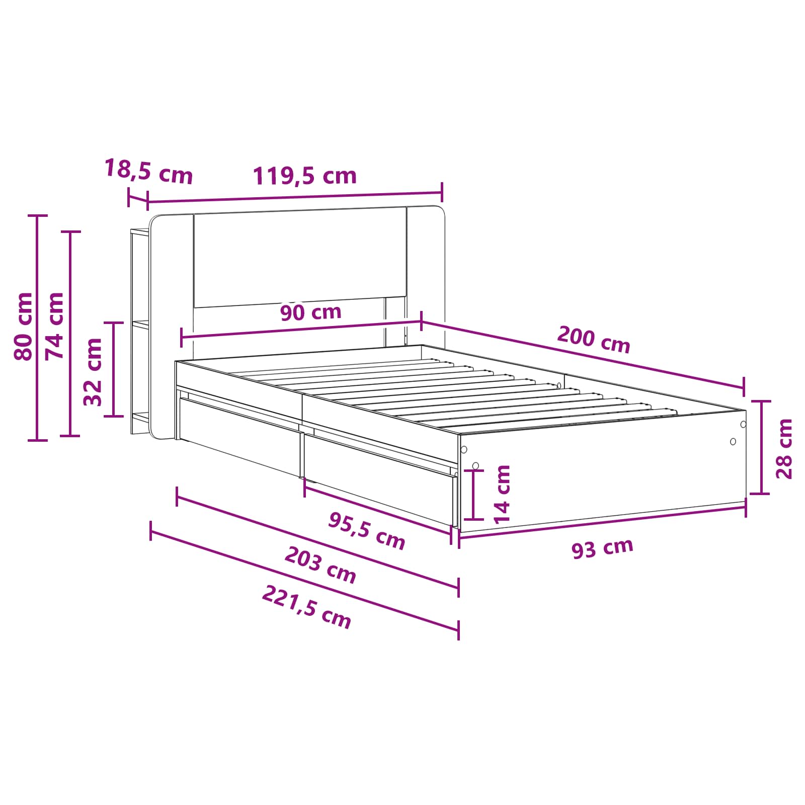 Σκελετός κρεβατιού με αποθήκευση Γκρι Sonoma 90 x 200 cm - Pakobazaar