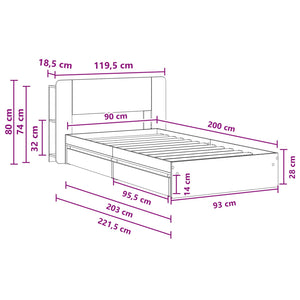 Σκελετός κρεβατιού με αποθήκευση Γκρι Sonoma 90 x 200 cm - Pakobazaar