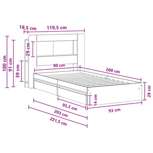 Σκελετός κρεβατιού με αποθήκευση Sonoma Δρυς 90 x 200 cm - Pakobazaar