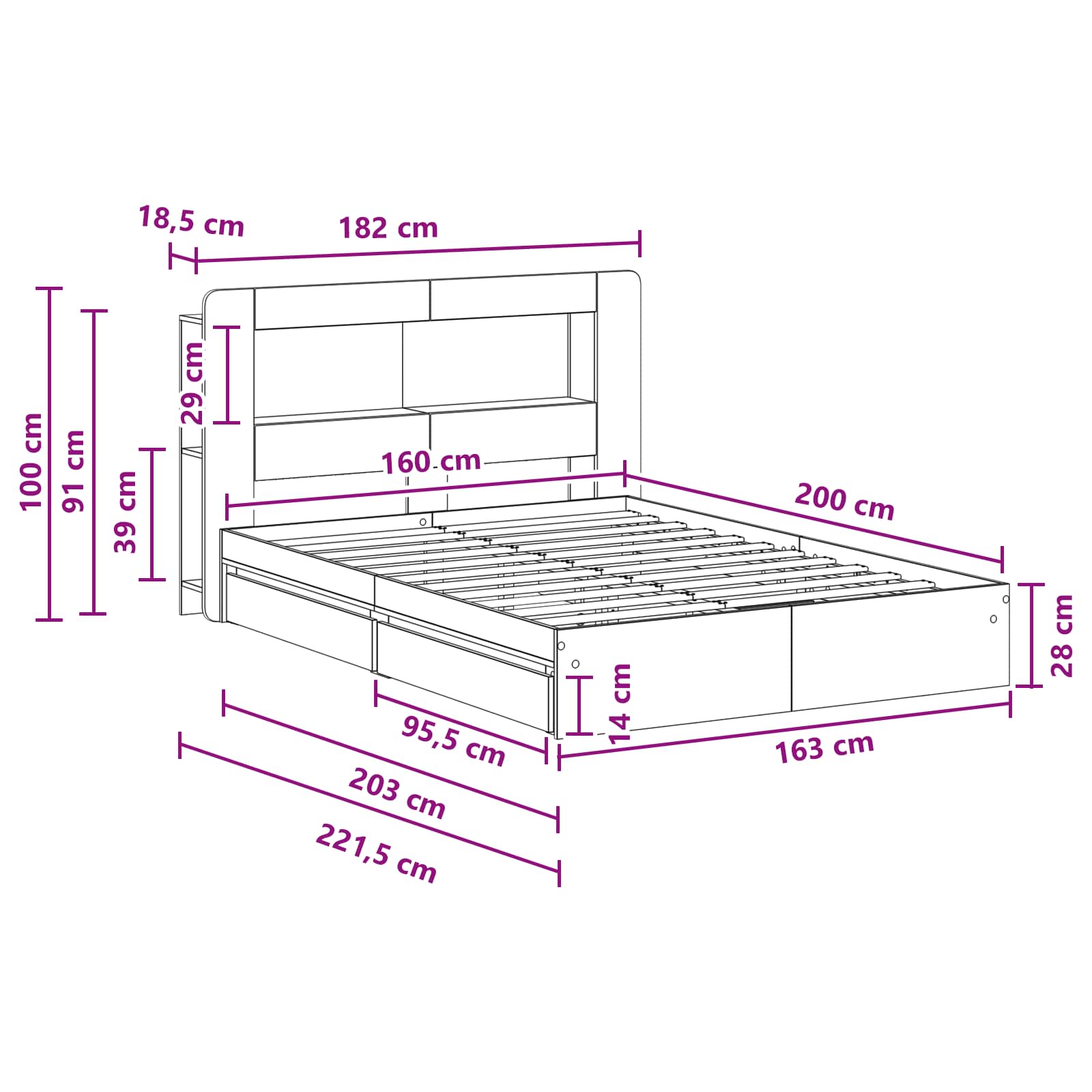 Σκελετός κρεβατιού με αποθήκευση Γκρι Sonoma 160 x 200 cm - Pakobazaar