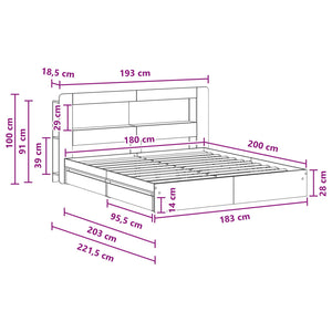 Σκελετός κρεβατιού με αποθήκευση Γκρι Sonoma 180 x 200 cm - Pakobazaar