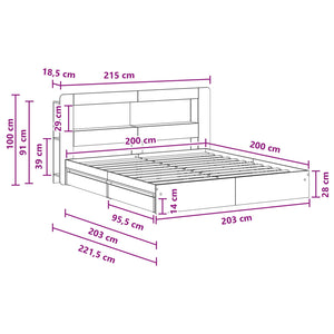 Σκελετός κρεβατιού με αποθήκευση Γκρι Sonoma 200 x 200 cm - Pakobazaar