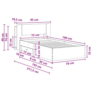 Σκελετός κρεβατιού με αποθήκευση Sonoma Δρυς 75 x 190 cm - Pakobazaar
