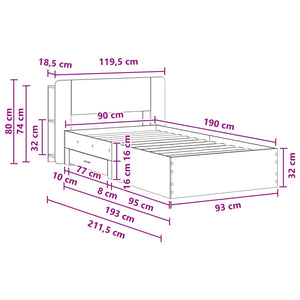 Σκελετός κρεβατιού με αποθήκευση Sonoma Δρυς 90 x 190 cm - Pakobazaar