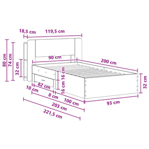 Σκελετός κρεβατιού με αποθήκευση Γκρι Sonoma 90 x 200 cm - Pakobazaar