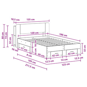 Σκελετός κρεβατιού με αποθήκευση Sonoma Δρυς 120 x 190 cm - Pakobazaar
