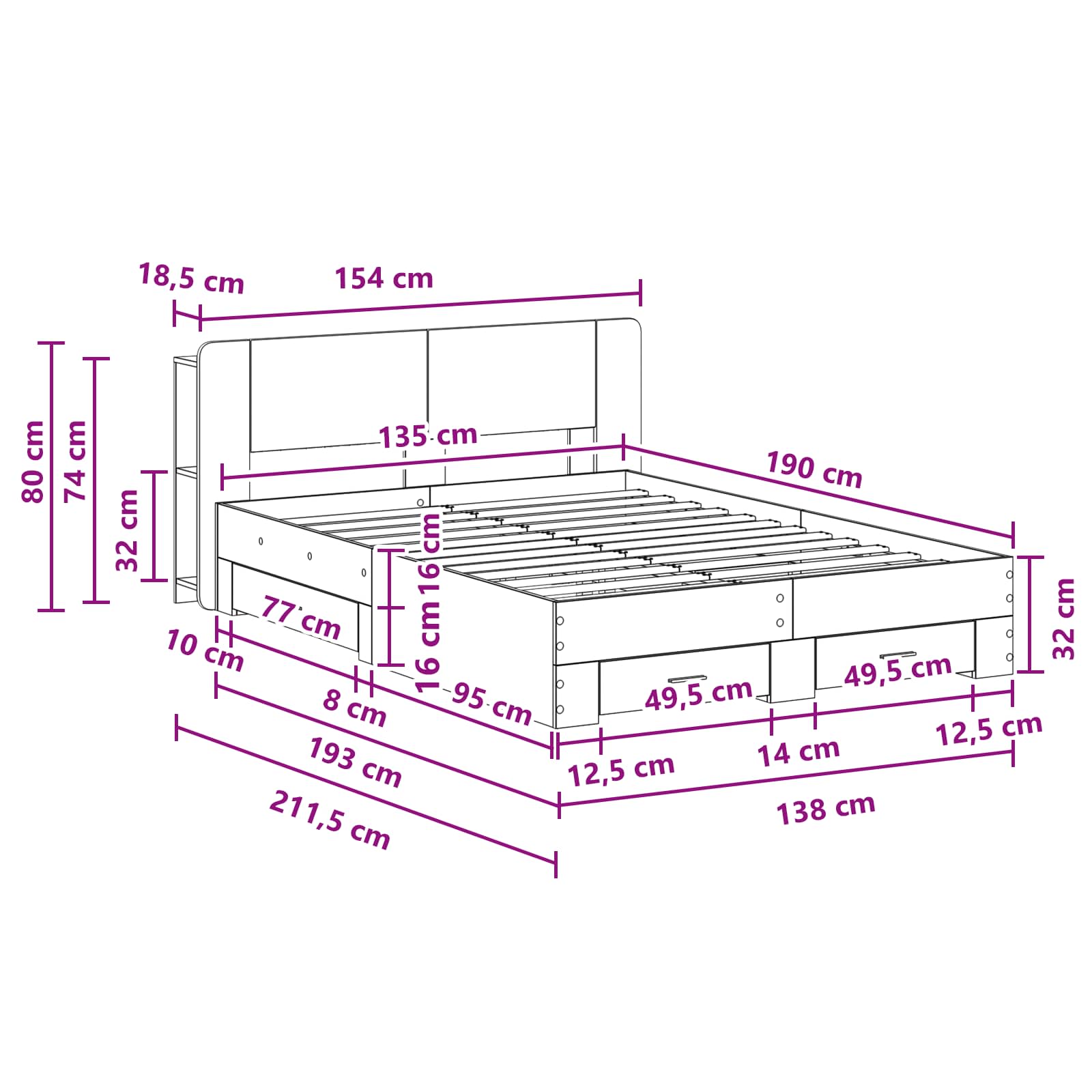 Σκελετός κρεβατιού με αποθήκευση Γκρι Sonoma 135 x 190 cm - Pakobazaar