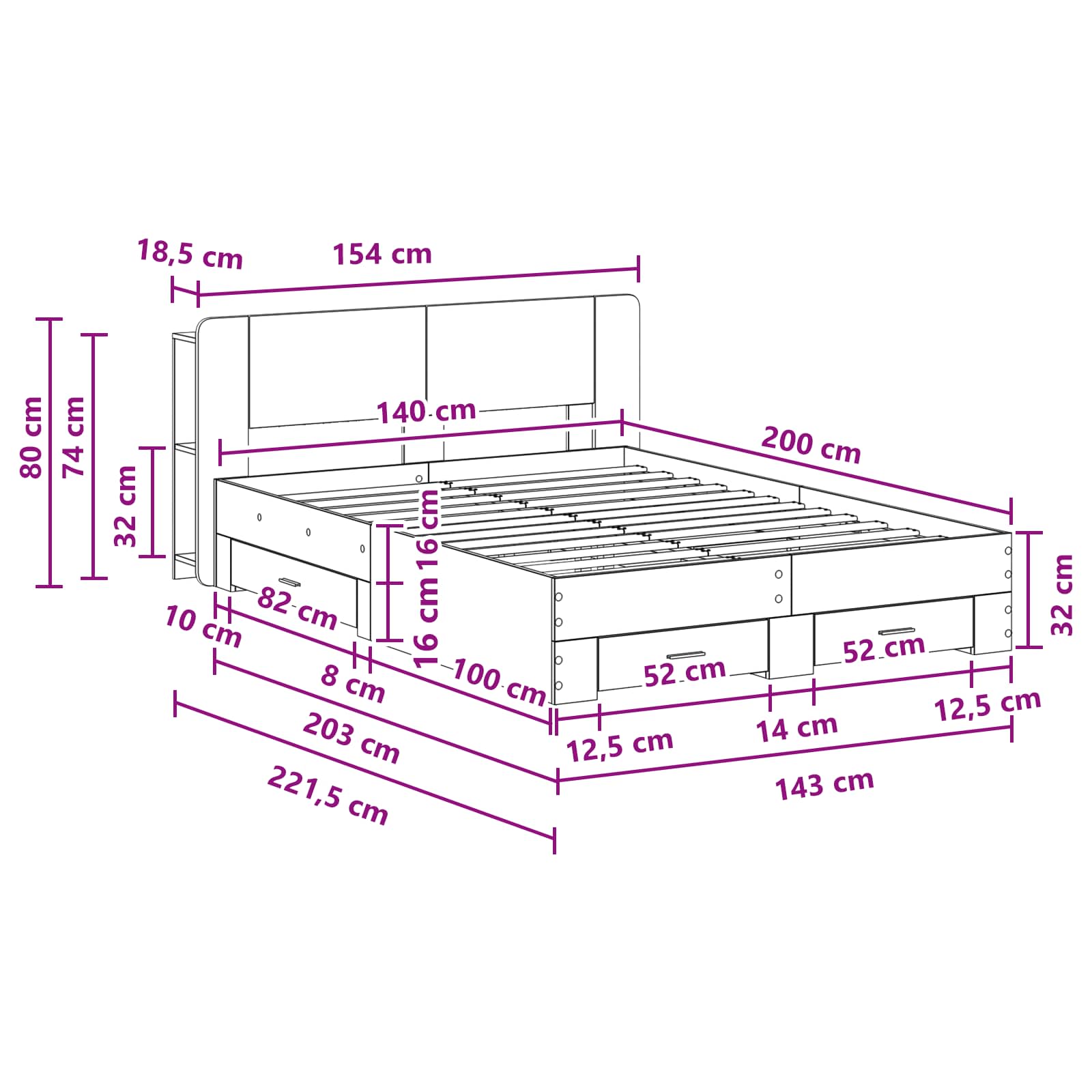 Σκελετός κρεβατιού με αποθήκευση Γκρι Sonoma 140 x 200 cm - Pakobazaar