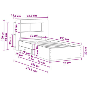 Σκελετός κρεβατιού με αποθήκευση Γκρι Sonoma 75 x 190 cm - Pakobazaar