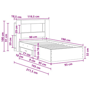 Σκελετός κρεβατιού με αποθήκευση Γκρι Sonoma 90 x 190 cm - Pakobazaar