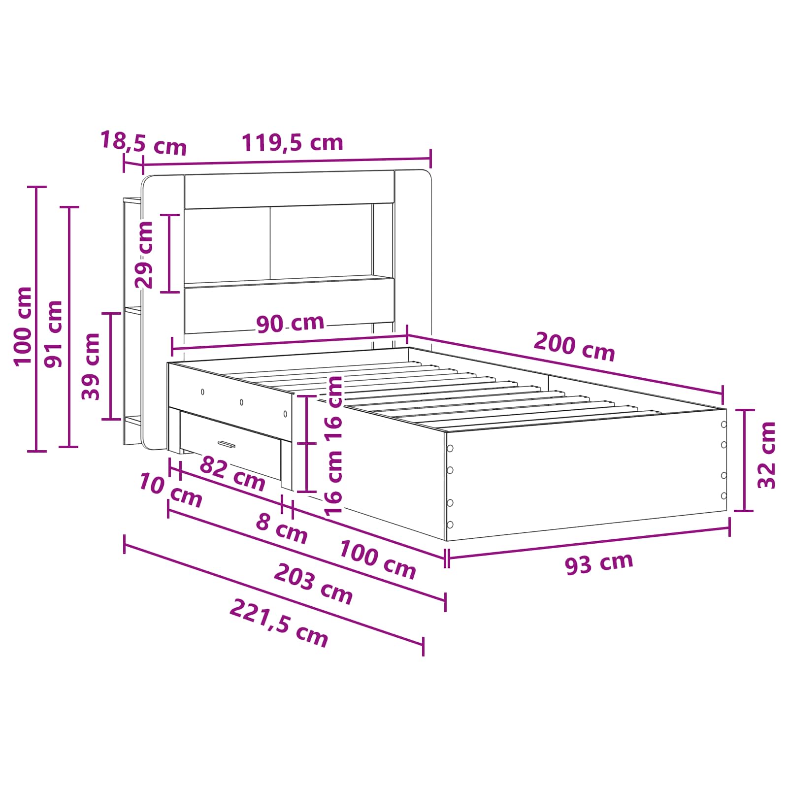 Σκελετός κρεβατιού με αποθήκευση Artisan Δρυς 90 x 200 cm - Pakobazaar