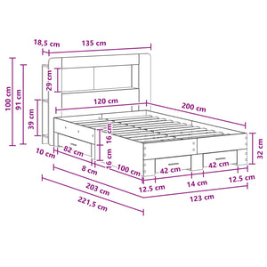 Σκελετός κρεβατιού με αποθήκευση Sonoma Δρυς 120 x 200 cm - Pakobazaar