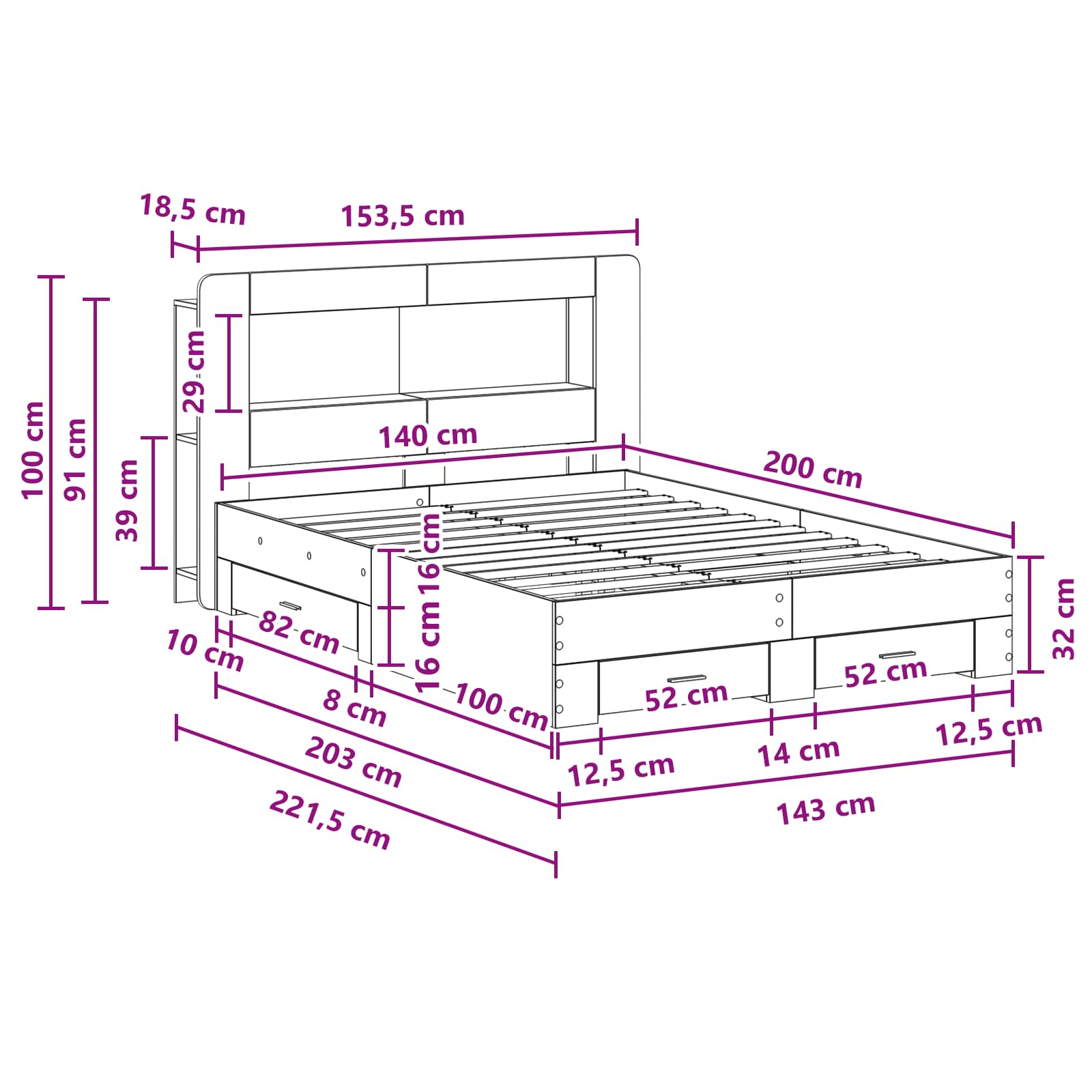 Σκελετός κρεβατιού με αποθήκευση Γκρι Sonoma 140 x 200 cm - Pakobazaar