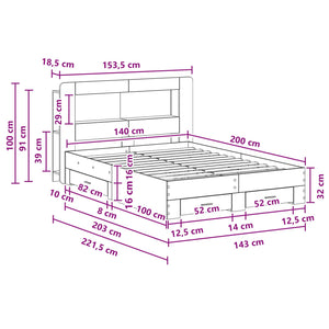 Σκελετός κρεβατιού με αποθήκευση Γκρι Sonoma 140 x 200 cm - Pakobazaar