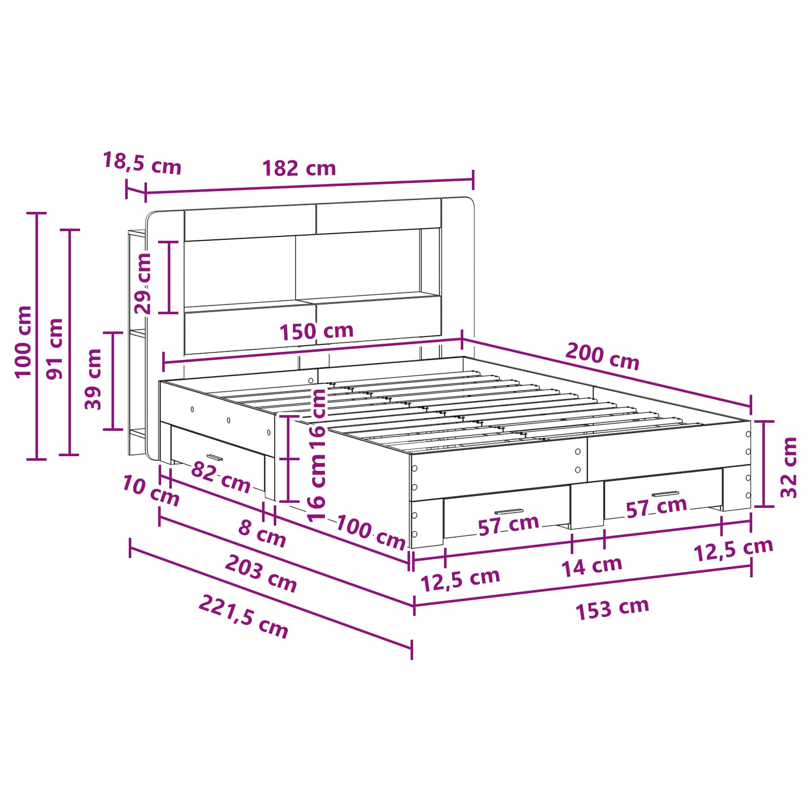 Σκελετός κρεβατιού με αποθήκευση Sonoma Δρυς 150 x 200 cm - Pakobazaar