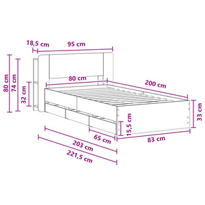 Σκελετός κρεβατιού με αποθήκευση Sonoma Δρυς 80 x 200 cm - Pakobazaar