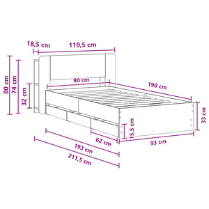 Σκελετός κρεβατιού με αποθήκευση Γκρι Sonoma 90 x 190 cm - Pakobazaar