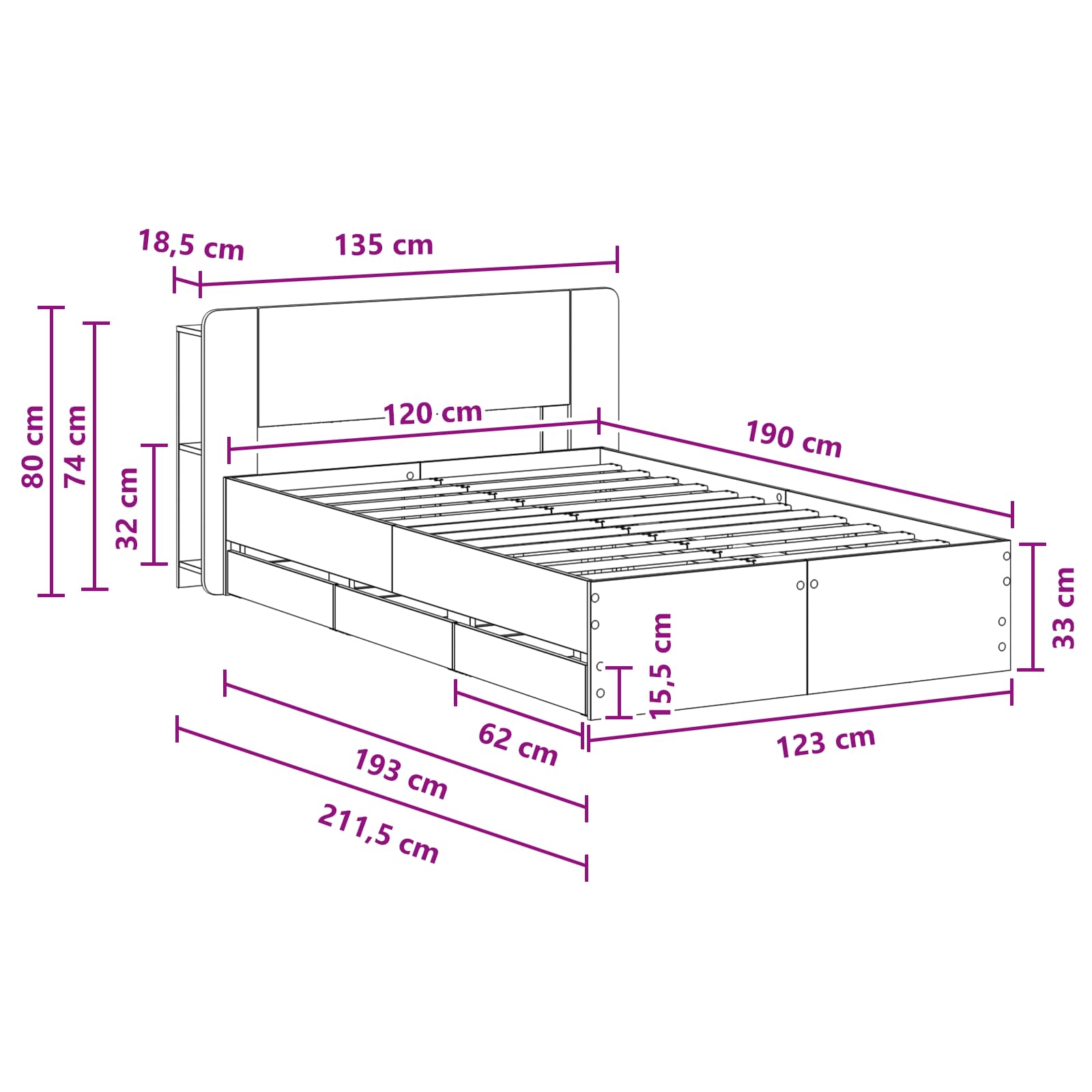 Σκελετός κρεβατιού με αποθήκευση Γκρι Sonoma 120 x 190 cm - Pakobazaar