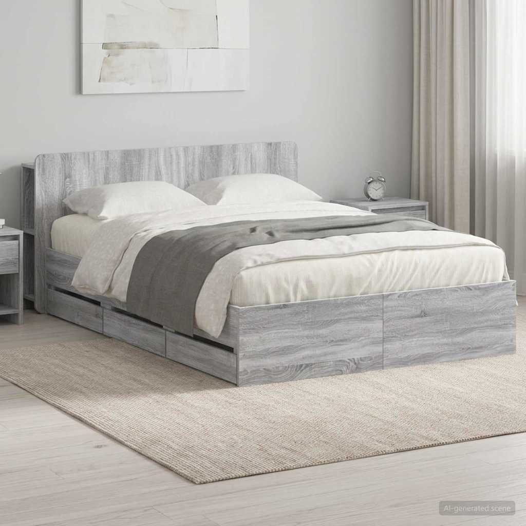 Σκελετός κρεβατιού με αποθήκευση Γκρι Sonoma 140 x 190 cm