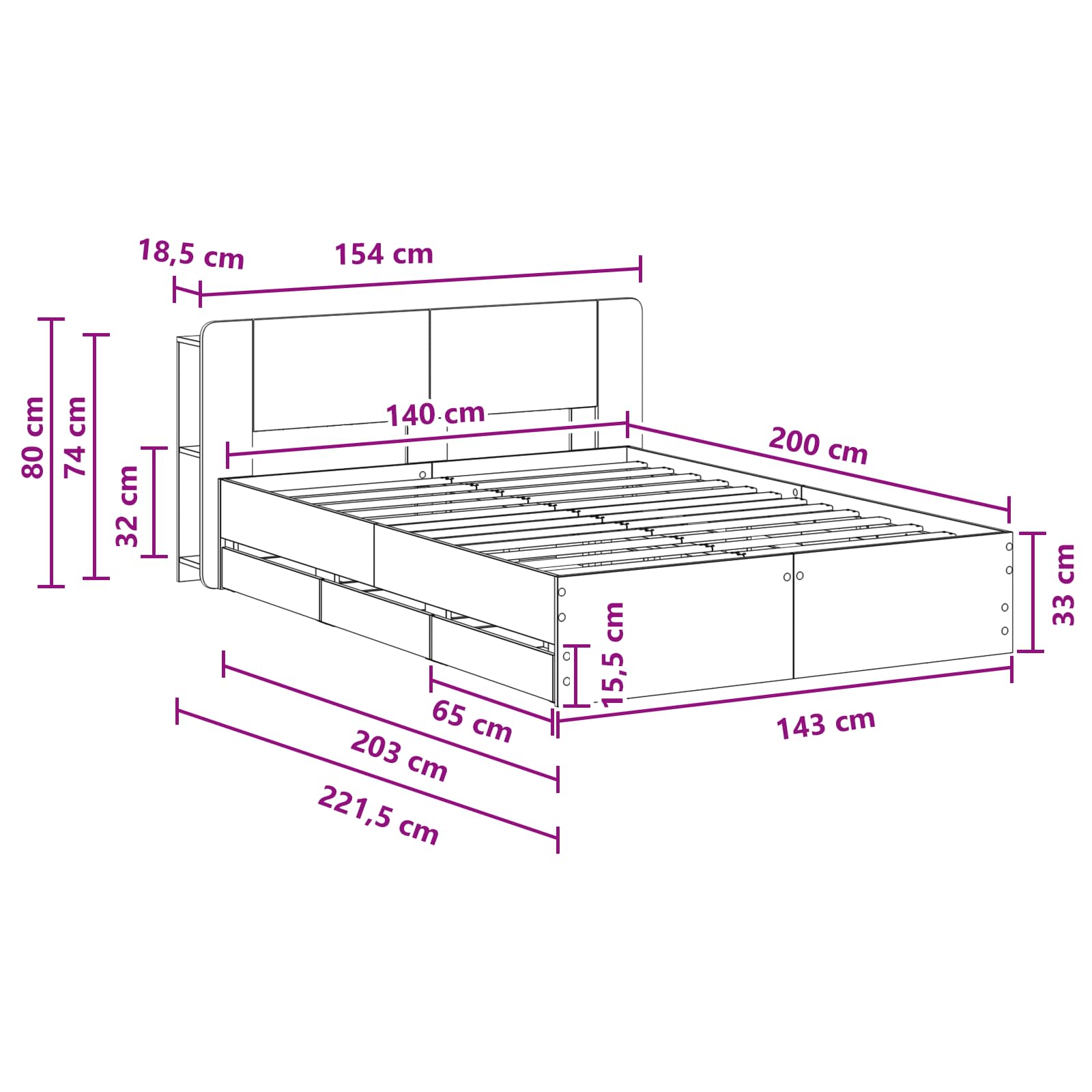 Σκελετός κρεβατιού με αποθήκευση Γκρι Sonoma 140 x 200 cm - Pakobazaar