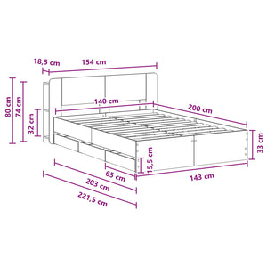 Σκελετός κρεβατιού με αποθήκευση Γκρι Sonoma 140 x 200 cm - Pakobazaar
