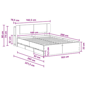 Σκελετός κρεβατιού με αποθήκευση Γκρι Sonoma 160 x 200 cm - Pakobazaar