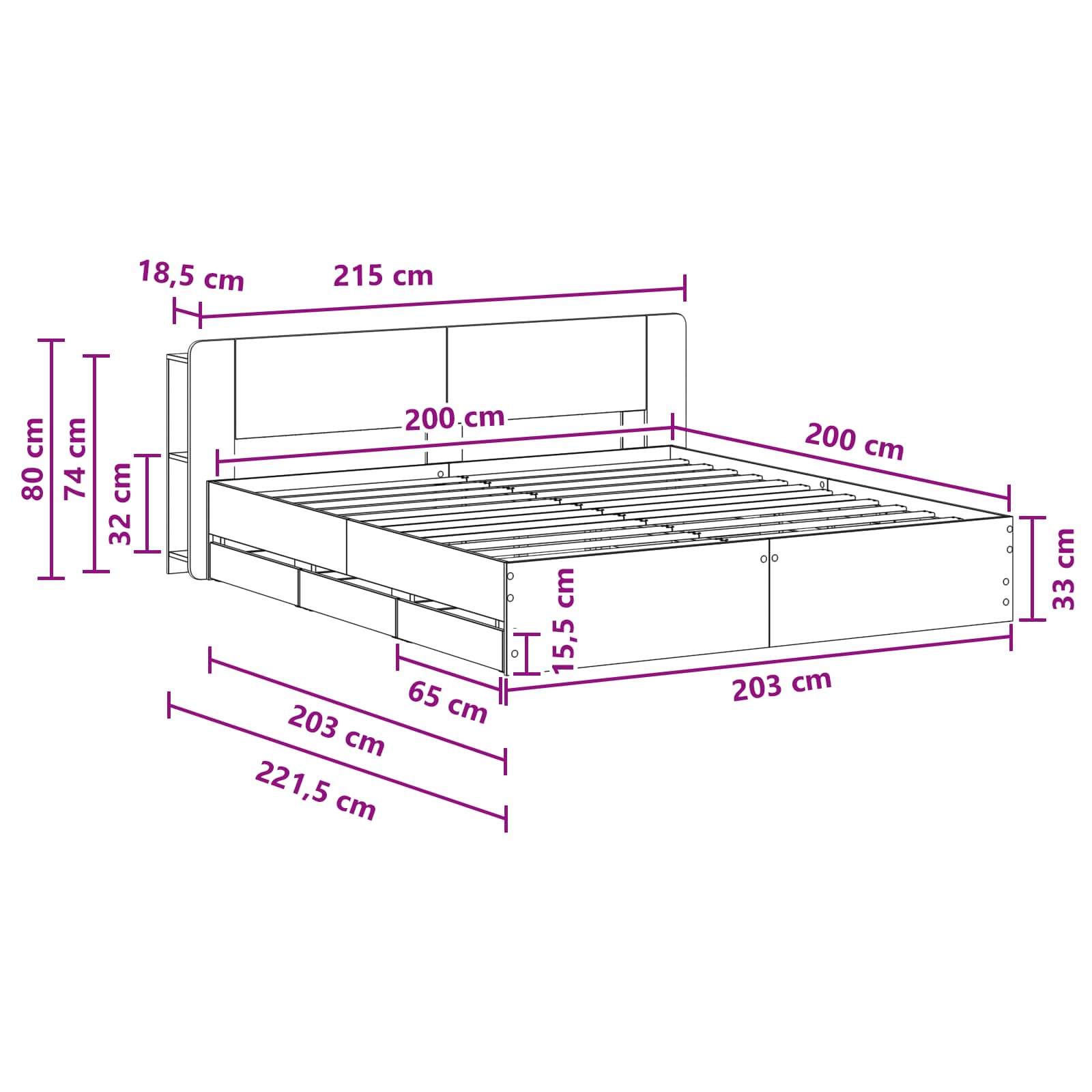 Σκελετός κρεβατιού με αποθήκευση Sonoma Δρυς 200 x 200 cm - Pakobazaar