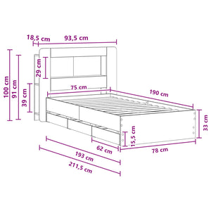 Σκελετός κρεβατιού με αποθήκευση Sonoma Δρυς 75 x 190 cm - Pakobazaar
