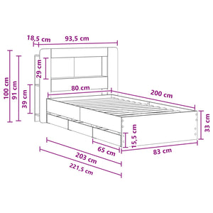 Σκελετός κρεβατιού με αποθήκευση Καπνισμένο Ξύλο Δρυός - Pakobazaar