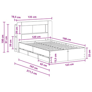 Σκελετός κρεβατιού με αποθήκευση Γκρι Sonoma 120 x 190 cm - Pakobazaar