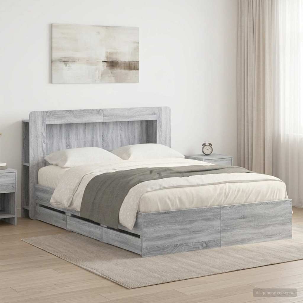 Σκελετός κρεβατιού με αποθήκευση Γκρι Sonoma 135 x 190 cm - Pakobazaar