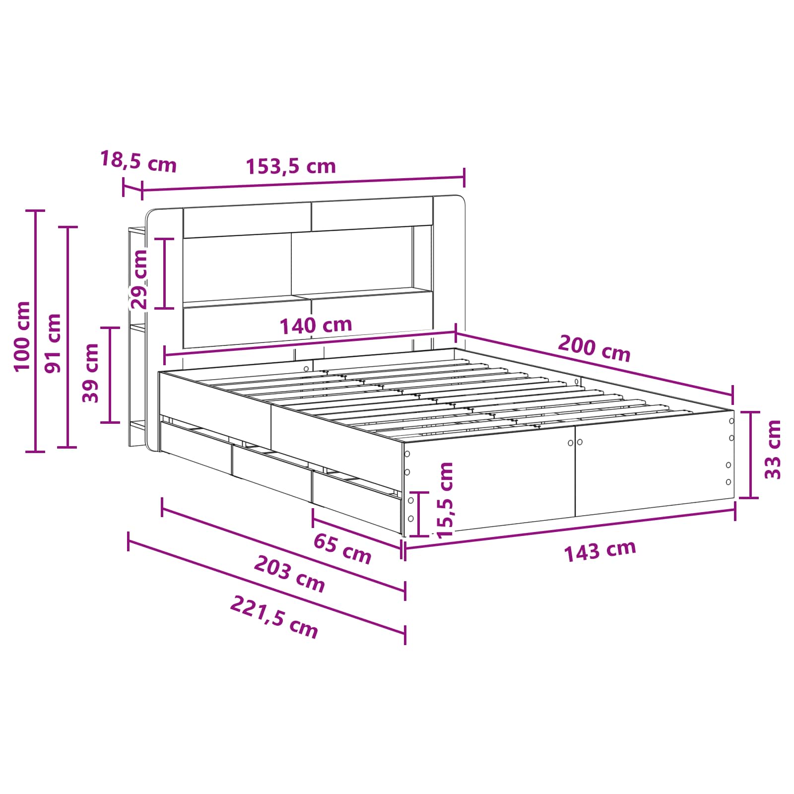 Σκελετός κρεβατιού με αποθήκευση Γκρι Sonoma 140 x 200 cm - Pakobazaar